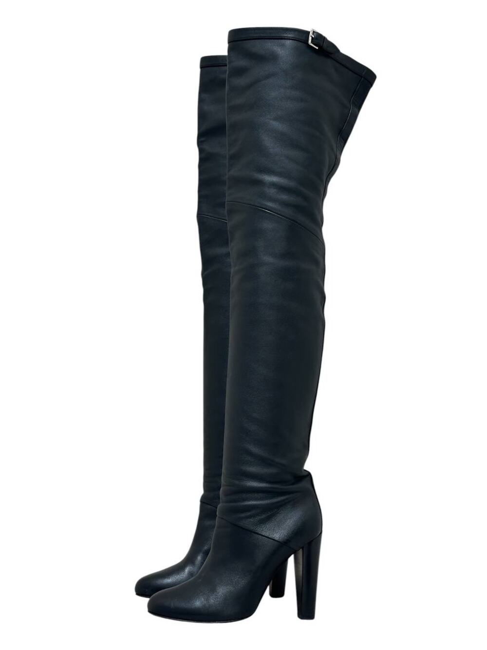 Hermès Black Leather Over-the-Knee Boots - Size 39